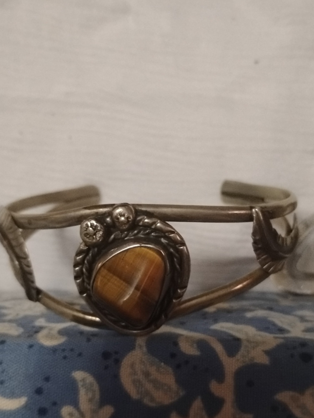 Source Unknown Silver Cuff Bracelet with Brown Tiger's Eye